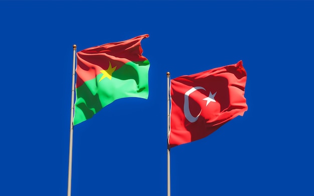 Bandiere di Turchia e Burkina Faso. Grafica 3D