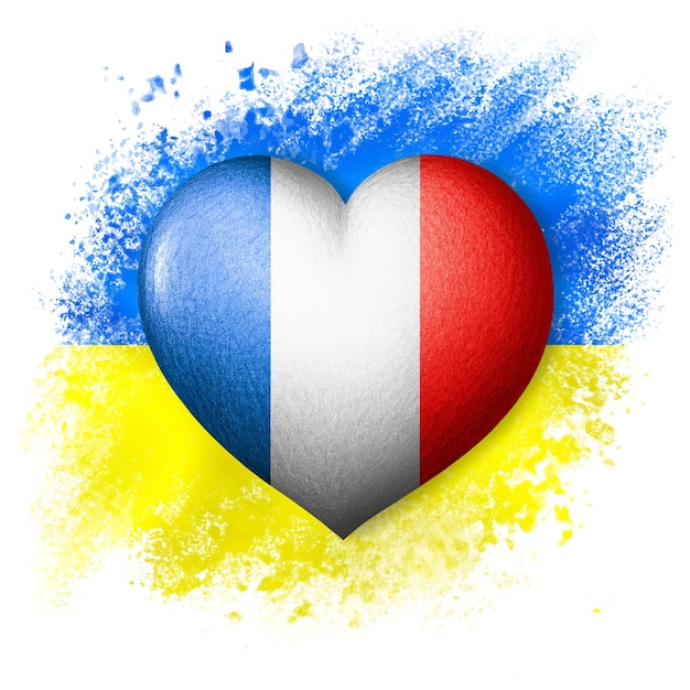 Bandiere di Ucraina e Francia Colore del cuore della bandiera