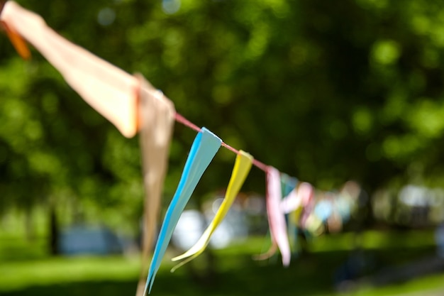 Bandiere triangolari del festival nel parco estivo