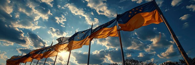 Bandiere Ucraina Unione europea Kiev Giallo-blu Immagine di fondo