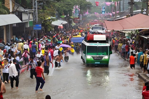 Bangkok 13 aprile 2025 La folla celebra il Songkran, il Capodanno thailandese Bangkok Thailandia