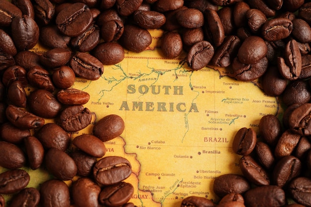 Bangkok Tailandia 12 marzo 2023 Chicco di caffè sulla mappa del mondo acquista online per esportazione o importazione