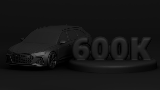Banner 3D con 600.000 follower Grazie per esserti iscritto Scena con rendering 3d di auto nere