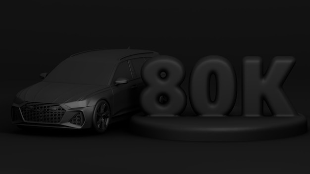 Banner 3D con 80.000 follower Grazie per esserti iscritto Scena con rendering 3d di auto nere