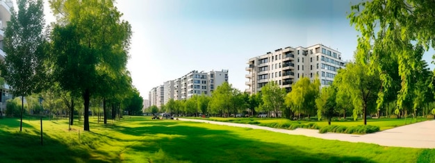 Banner ampia immagine di spazi verdi nella città urbana IA generativa