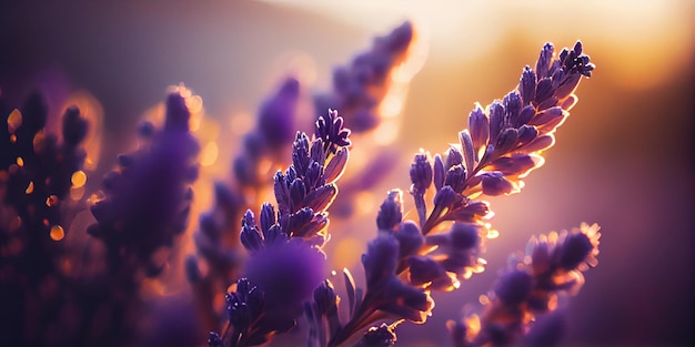 Banner campo sfondo lavanda fiore sfondo profondità di campo AI Generato