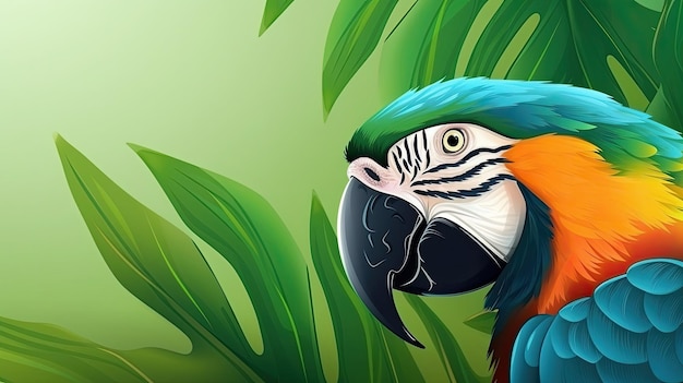 Banner carta da parati tropicale con pappagallo esotico su sfondo vivido IA generativa