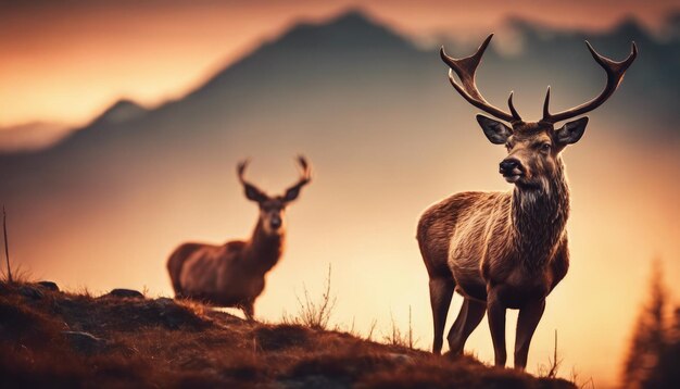 Banner con cervo rosso nel campo autunnale cervo nobile maschio bell'animale nell'habitat naturale scena della fauna selvatica dal paesaggio della natura selvatica carta da parati bellissimo sfondo autunnale