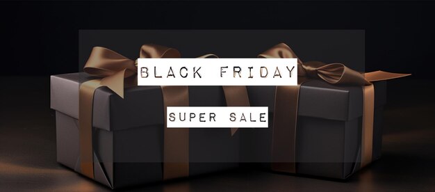 Banner con scritta Black Friday Super Sale su sfondo scuro