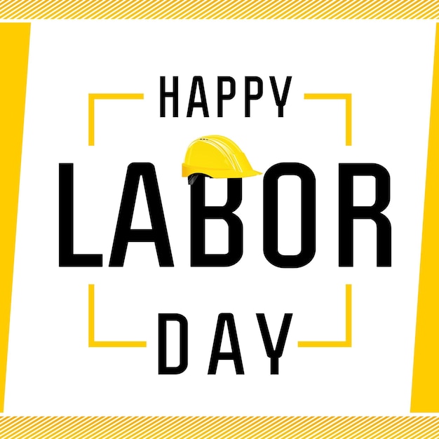 Banner con scritta Happy Labor Day Giornata internazionale del lavoro con casco giallo Illustrazione vettoriale