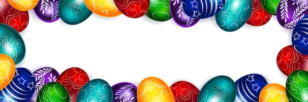 Banner con uova di Pasqua su sfondo bianco Posto per il testo