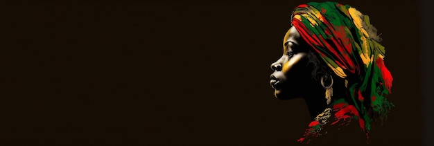 Banner del Mese della Storia Nera Silhouette faccia testa in profilo gruppo etnico di neri africani e donne afroamericane su sfondo nero