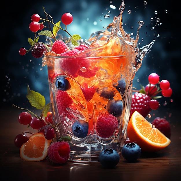 Banner di bevande fresche dolci estive rinfrescanti con frutta e bacche per siti Web generato con l'intelligenza artificiale