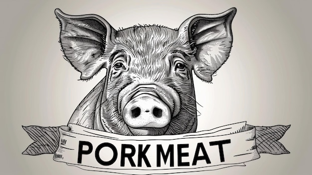 Banner di carne di maiale stilizzato inciso su sfondo neutrale
