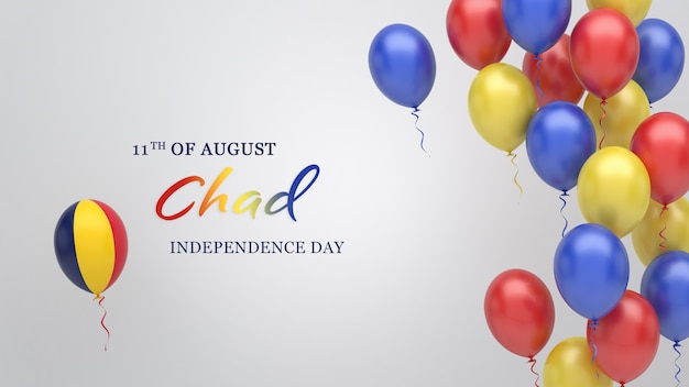 Banner di celebrazione con palloncini nei colori della bandiera del Ciad.