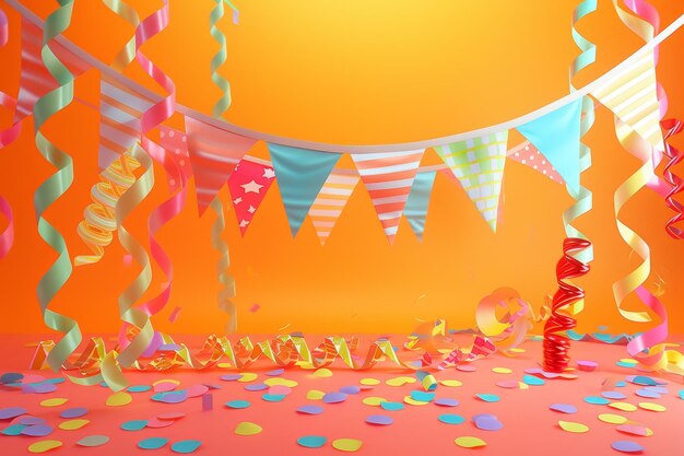 Banner di compleanno e streamers un allegro banner di compleanno appeso sopra uno sfondo di streamers colorati che stabiliscono l'umore festivo per la festa