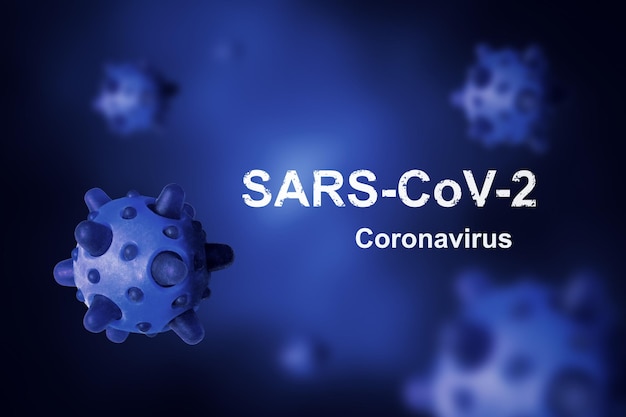 Banner di coronavirus COVID19 illustrazione 3d Tema della malattia COVID su sfondo blu