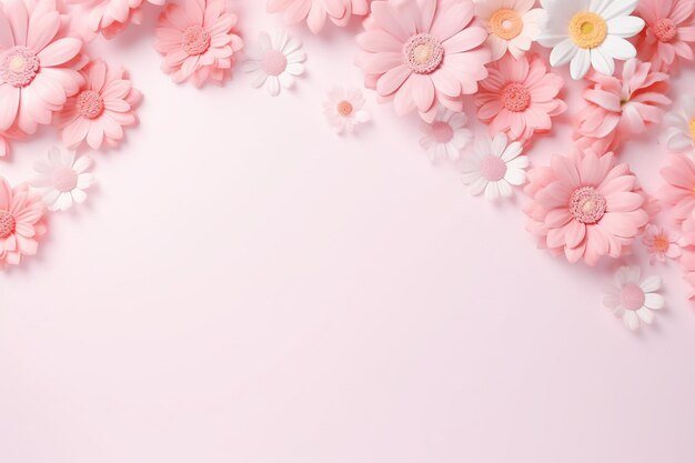 Banner di fiori su sfondo rosa chiaro Biglietto d'auguri Design AI generativo