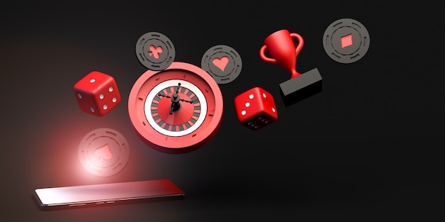 Banner di gioco d'azzardo online sull'illustrazione 3d dello smartphone Concetto di casinò