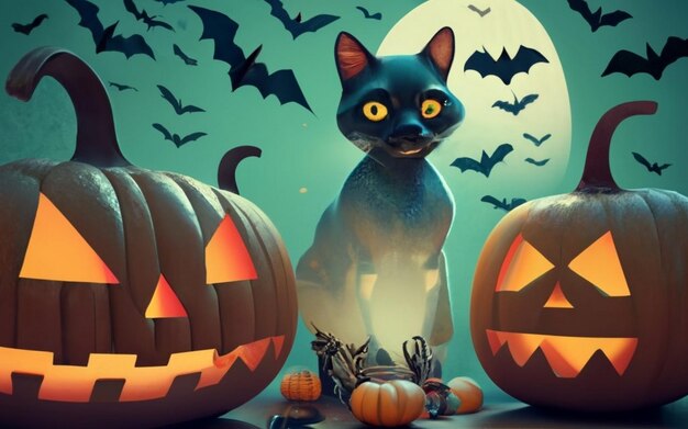 Banner di Halloween con simboli della tradizione Illustrazione del gatto nero