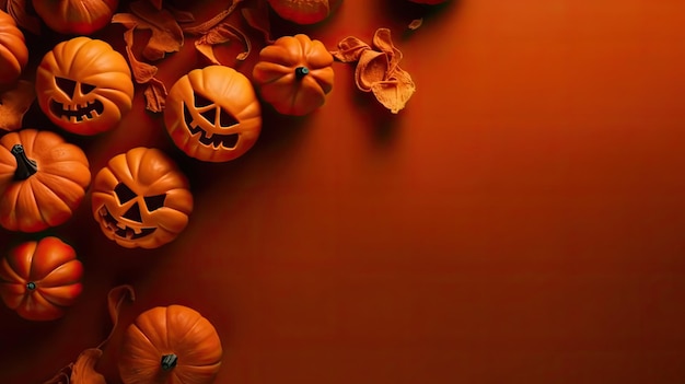 Banner di Halloween concept design del mazzo di zucche arancioni su sfondo spettrale