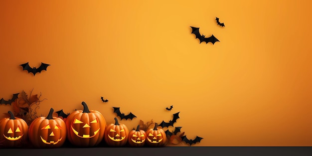 Banner di Halloween festivo con zucche e pipistrelli Illustrazione festiva IA generativa