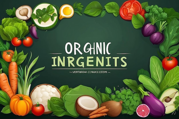 Banner di ingredienti biologici modello di progettazione per il concetto di cibo sano banner di cibo vegetariano per eco negozio e mercato