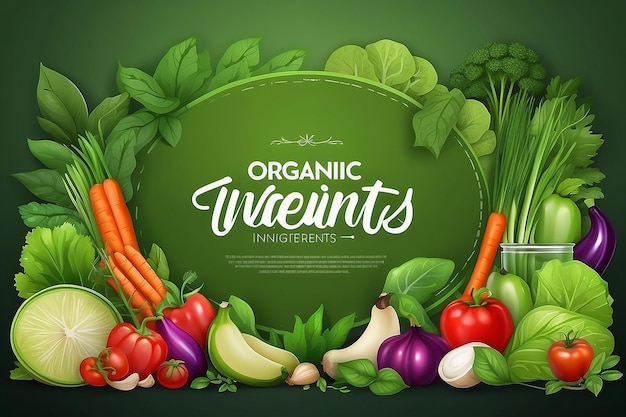 Banner di ingredienti biologici modello di progettazione per il concetto di cibo sano banner di cibo vegetariano per eco negozio e mercato