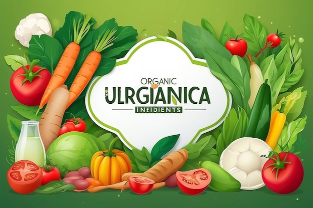 Banner di ingredienti biologici modello di progettazione per il concetto di cibo sano banner di cibo vegetariano per eco negozio e mercato