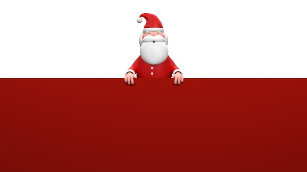 Banner di Natale con Babbo Natale carino e spazio per la copia. illustrazione di rendering 3d