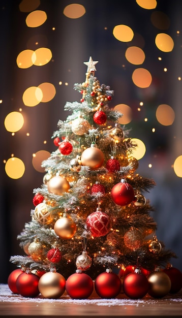 Banner di Natale con spazio vuoto per il testo, albero di Natale e luci bokeh scintillanti Strumenti di intelligenza artificiale generativa