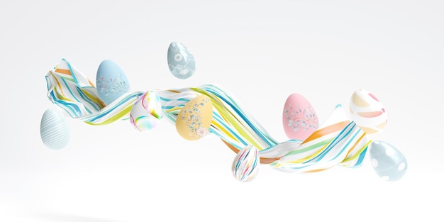 Banner di Pasqua con belle uova dipinte Primavera Pasqua sfondo 3d'illustrazione