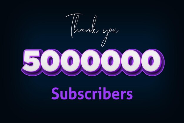 Banner di saluto per la celebrazione di 5000000 abbonati con design 3d viola