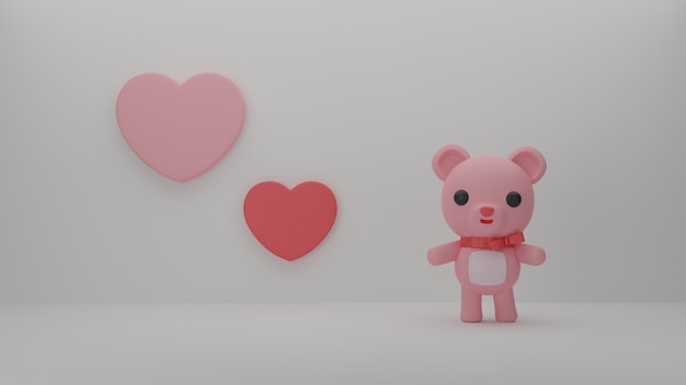 Banner di San Valentino con orso carino e sfondo cuore.