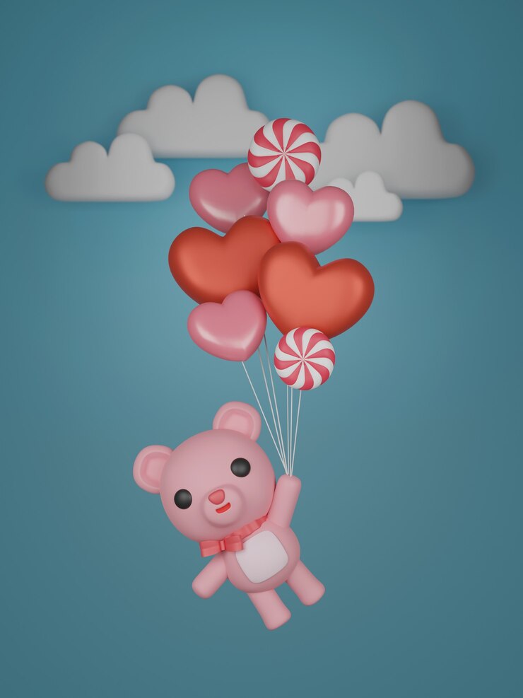 Banner di San Valentino con simpatico orso e palloncini.