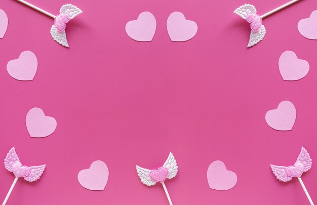 Banner di San Valentino. Cuori di San Valentino rosa, toppers su sfondo rosa.