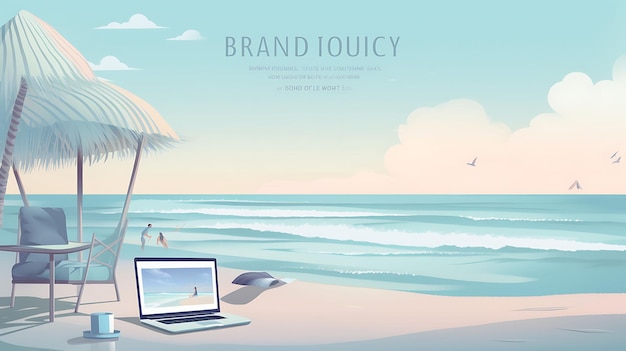 Banner di un concetto di lavoro a distanza sulla spiaggia Embracin Nomad Visa Remote Job Travel Design creativo