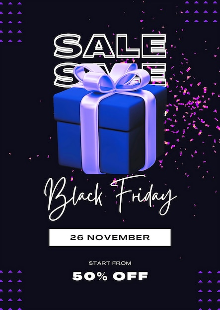 Banner di vendita del Black Friday di foto realistica con scatola regalo