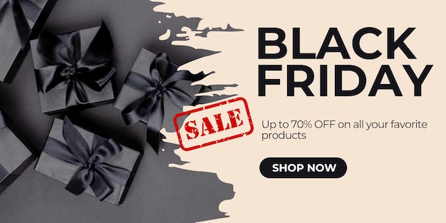 Banner di vendita del Black Friday di foto realistiche con regali