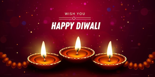 Banner diwali felice con celebrazione diya diwali Sfondo del festival Biglietto di auguri di Diwali