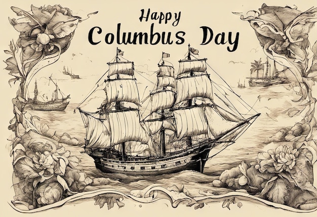 Banner felice del Columbus Day con l'illustrazione della nave