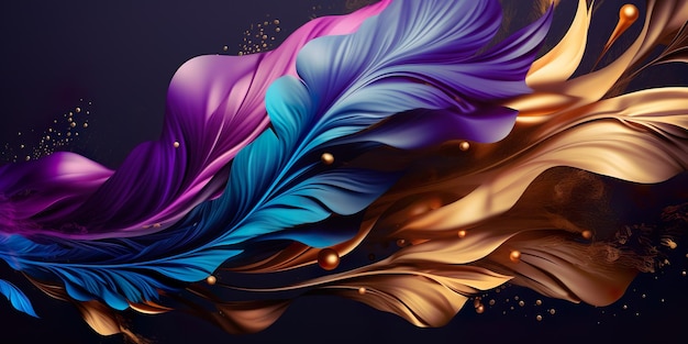 Banner Luxury Abstract Background FeathersLiquid Violet Purple Golden Paint background orizzontale Generative AI