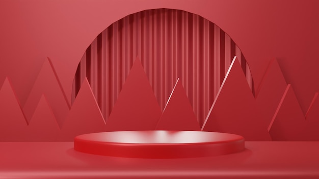 Banner natalizio con esposizione del prodotto Podio rosso rendering 3d