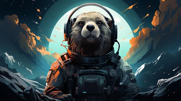 Banner of Groundhog in a Spacesuit Cosmic Black and Futuristic Silver 2D Flat Design Illustration