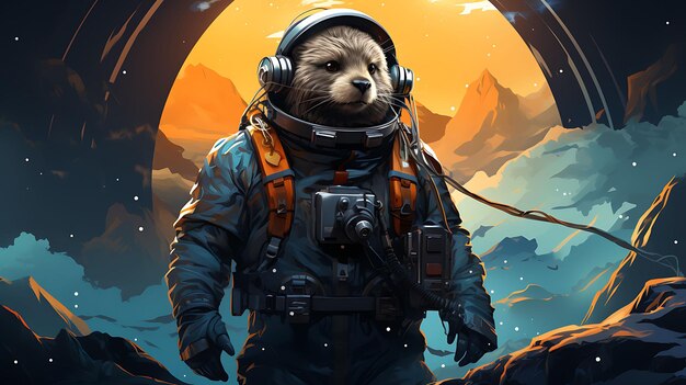 Banner of Groundhog in a Spacesuit Cosmic Black and Futuristic Silver 2D Flat Design Illustration