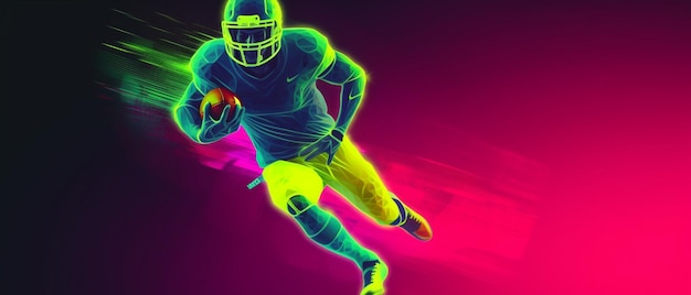 Banner orizzontale per l'intestazione del sito Web Visual con banner giocatore di football americano con colori al neon