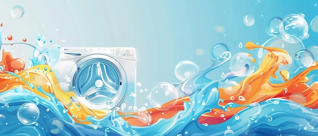 Banner per il lavoro di lavanderia con bolle e spruzzi bagnati AI generativa