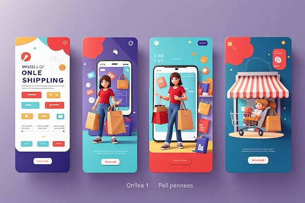 Banner per lo shopping online, modelli di app mobili, concept design piatto