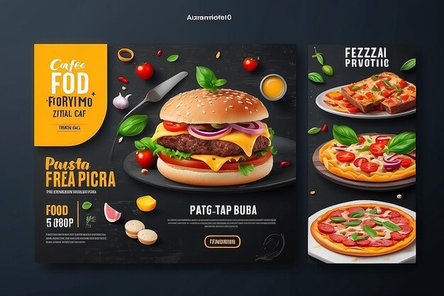 Banner quadrato di pastapizzaburger italiano per ristoranti o caffè Banner di social media alimentare TemplateBanner quadrato de pastapizzburger italiano per restaurant o caffè Template di social media alimentari