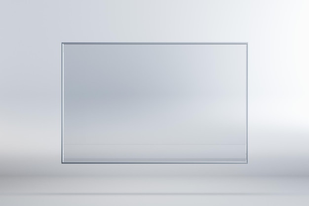 Banner rettangolare vuoto con cornice in vetro su sfondo bianco Rendering 3D simulato